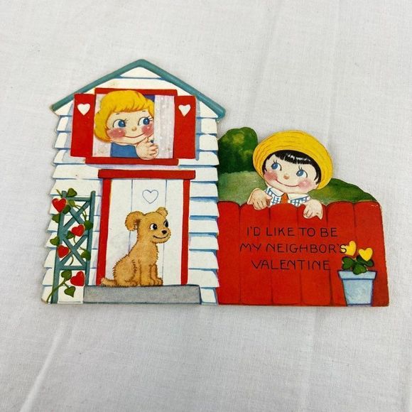 Vtg 1930s 1932 Valentine's Day Holiday Neighbor Children Dog Card - Picture 1 of 4
